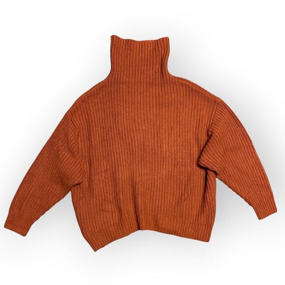 FREE PEOPLE Women's Turtleneck Oversized‎ Cable Knit Sweater Orange XS Eleven - Picture 3 of 13